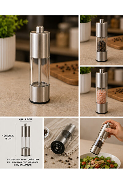 PALU GASTRO Stainless Steel Glass Spice Mill 15 cm Salt Pepper Grinder