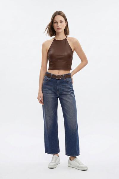 Rays Tint Brown High Waist Belted Straight Leg Jeans 3085