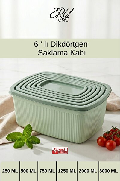 6'lı Dikdörtgen Yemek Saklama Kabı
