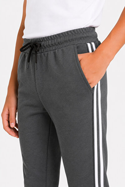 Marco Ferry Boy's Cotton Striped Detailed Sweatpants Smoked-26122