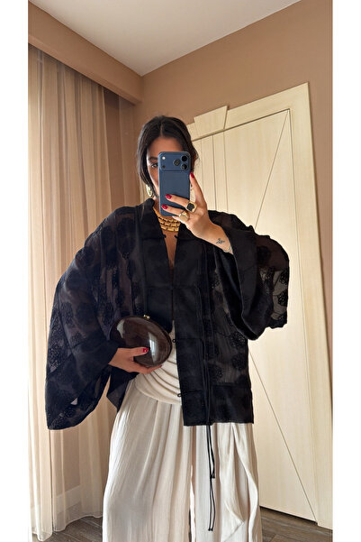My Blog Kimono brodat cu șireturi negre - 5096