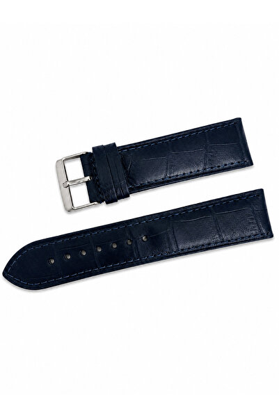 Leather Class Lacivert Krokodil Desenli %100 Deri Saat Kayışı | Silver veya G...