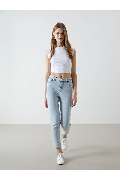 LC Waikiki Blue High Waist Slim Mom Women's Jean Trousers