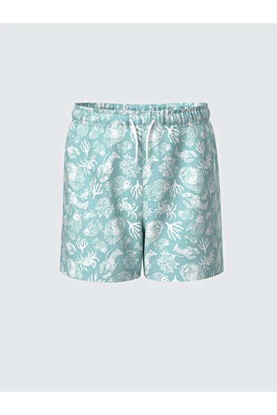 LC Waikiki Turquoise Printed Boys' Swim Shorts with Elastic Waist