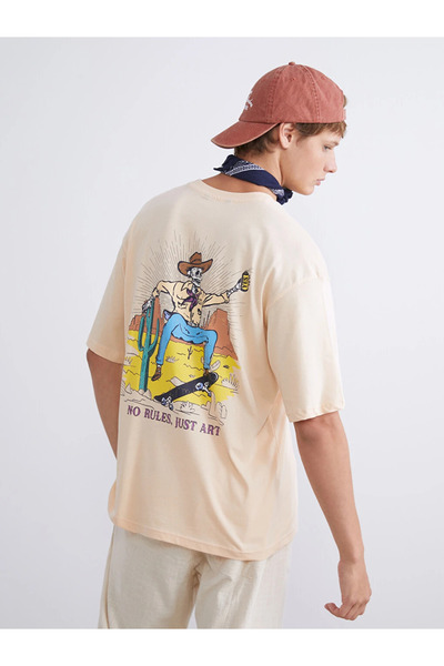 LC Waikiki Orange Crew Neck Printed Combed Cotton Men's T-Shirt