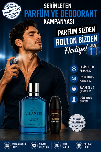 Hunca Atlantis Erkek Parfüm Edt 50 ml + Jagler Classic Rollon