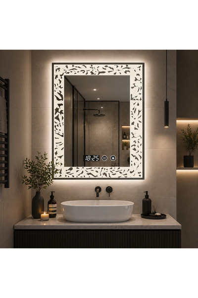 Vivendo Oglinda LED baie 60x80 cm margini ornamentale iluminare reglabila tou...