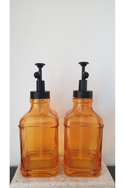 PitrakStore Set of 2 500ml Amber Glass Soap Dispensers, Sauce Dispensers