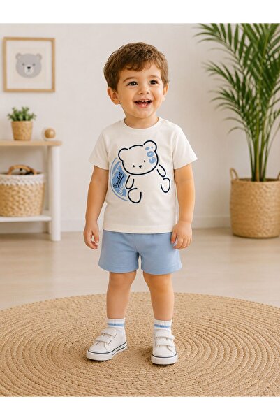Organic Product DimpleBaby Bebek Takımı 0-24 Ay Ayıcık Baskılı Şortlu Yazlık ...