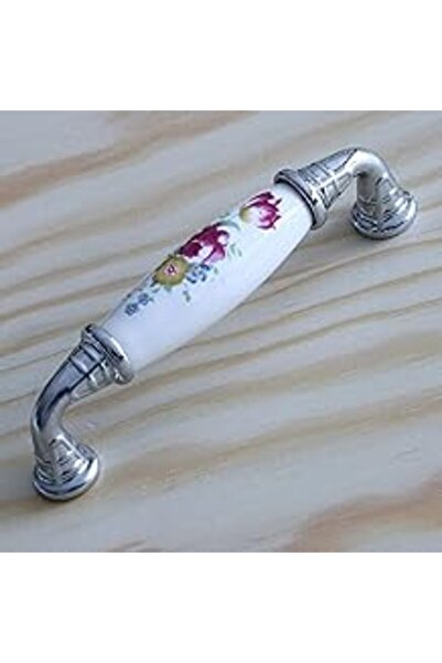Nacario Badem10 Gerçek Porselen Kulp Çiçek Desen 96 mm Mobilya Mutfak Kulplar...