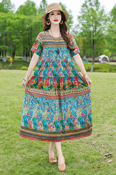 PriStyle Rochie Maxi Dama Boho Florala Multicolora, Croiala Lejera Oversize, ...
