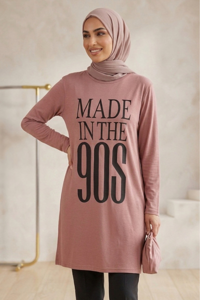 TOFİSA Printed Long Sleeve Tunic Rose - 2112-Gul