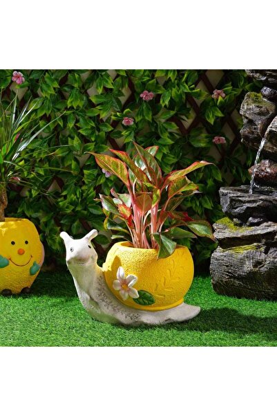 PAN HOME Snail With Lemon Shaped Magnesia Planter 34x20x23cm - Off White Yellow