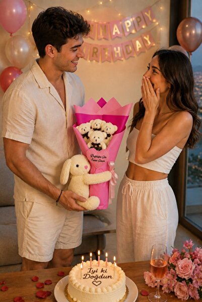 Özgüner Oyuncak Kişiye Özel Mesajlı Peluş Buket - Romantik ve Özel Hediye