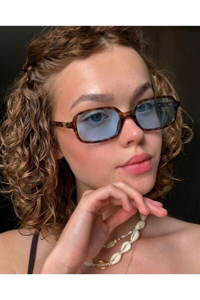funeyes Squ Leopard Patterned Blue Glass Trendy Popular Sunglasses