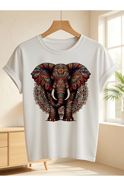 WOODROFFE Women's Tribal Elephant Printed Oversize T-Shirt Loose Fit