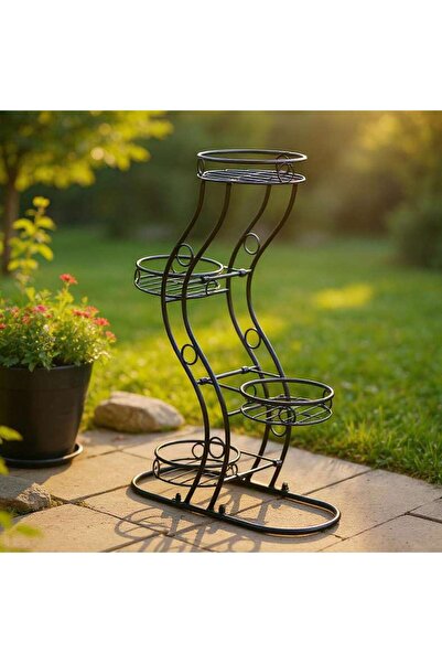 PAN HOME Matis Metal 4 Pots Planter Stand 45x19x68cm - Black
