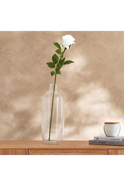 PAN HOME زهرة وردة صناعية بطول 70 سم - بيضاء