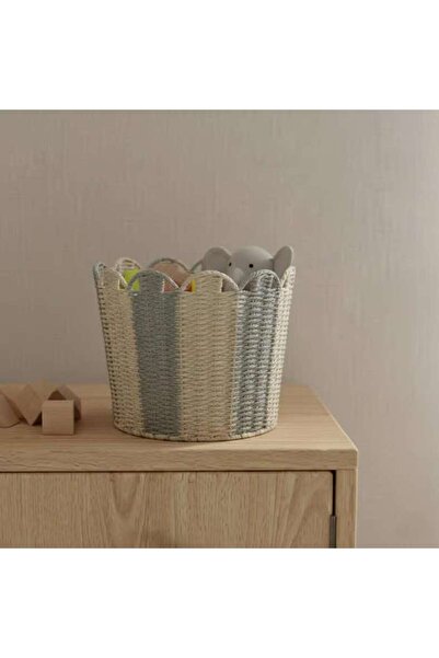 PAN HOME سلة حبل مزخرفة بإطار حديدي من ماوي مقاس 27×25 سم - رمادي