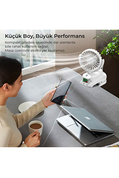 peltech F7 şarjlı turbo masa fanı sulu buharlı yüksek üfleme gücü dört kademe ayarlanabilir hız