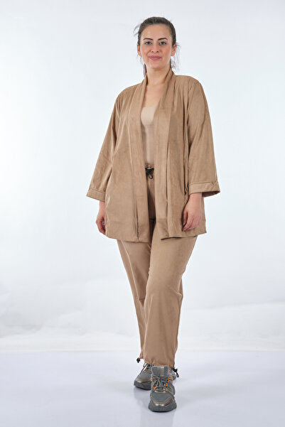 Vedi -bb Oversize Kadife Ceket Takım - Minimalist Günlük Stil - 3/4 Kol