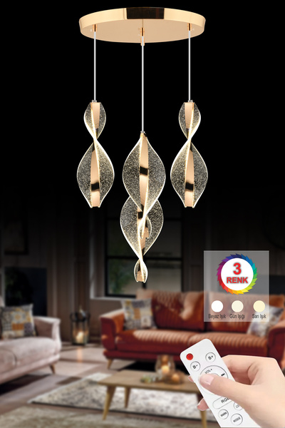 Luxira Aydınlatma Mars 4 lü Gold Kumandalı 3 Renk Ledli Modern Led Avize