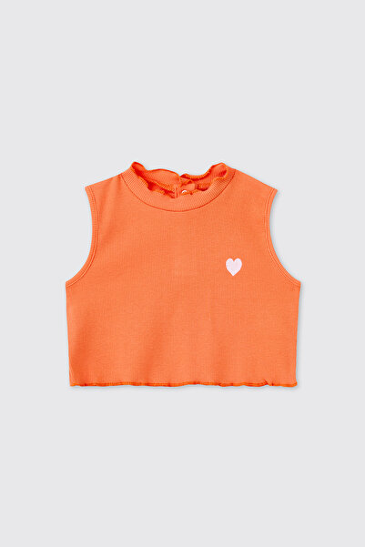 Panço Baby Girl Sleeveless Heart Detailed T-Shirt 6 Months 5 Years Orange