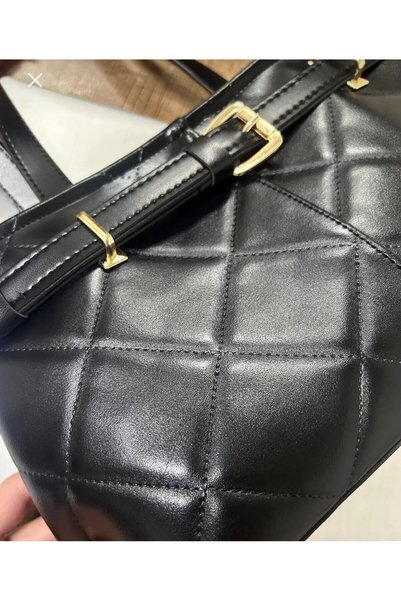 Katusa Women's Quilted Black Belted Shoulder Bag