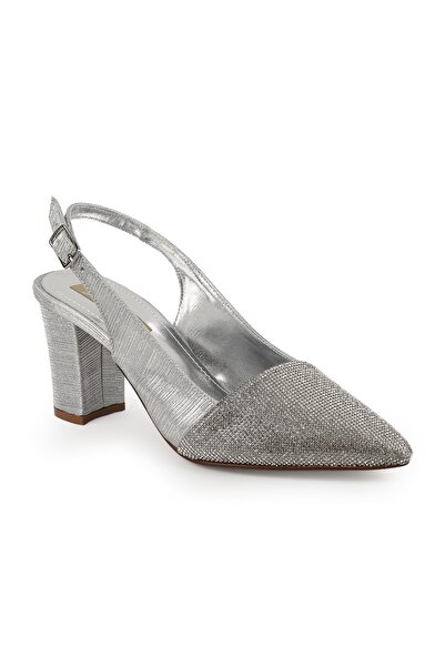 Libero Women's Silvery Heeled Shoes Pointed Toe Thick Heel Slingback Stylish ...