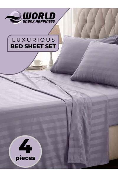 Eworld 4-Piece Luxury King Size Purple Striped Bedding Set Includes 1 Duvet C...