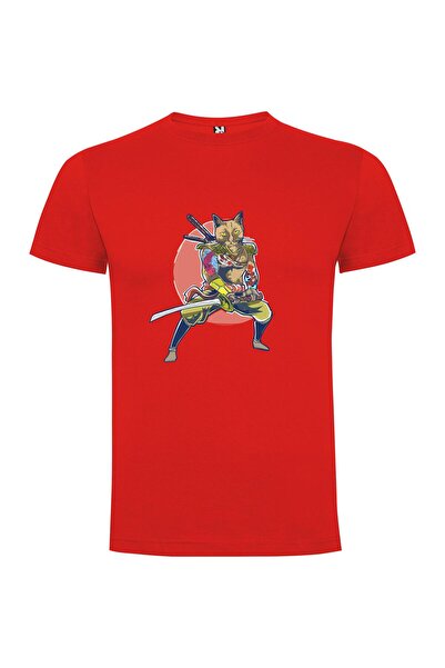 iLovePrints Feline Samurai Warrior Drawing Tshirt