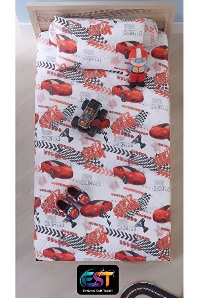 EVRİZON Single Sports Car Elastic Sheet and Pillowcase