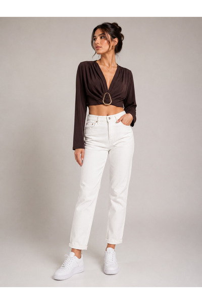 Trendline Trendy Women's Long-Sleeved Crop Short Blouse with Accessories