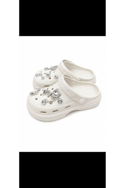 OEM Saboti damă tip clogs crem cu accesorii decorative strălucitoare – confor...