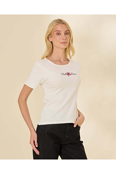 REDTAG Women Ivory Placement Print T Shirt