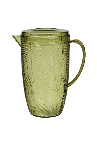 Z Store Carafă de plastic verde cu capac, cu model cu frunze tropicale, 2.5L