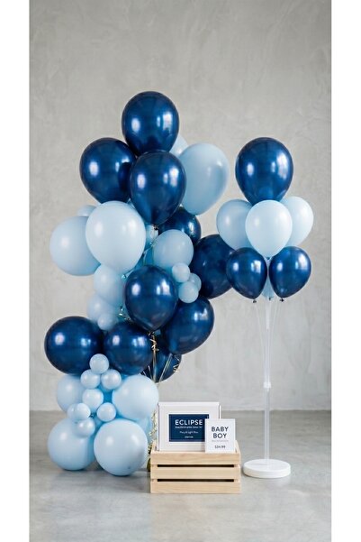 Öz-bal 7-Piece Balloon Stand and 10-Piece Pastel Light Blue Chrome Dark Blue ...