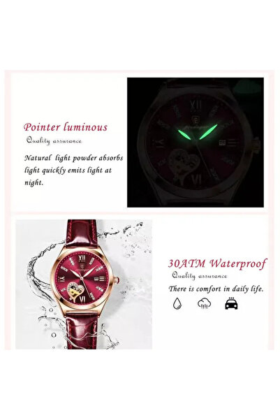 POEDAGAR Luxury Women's Rose Gold Quartz Watch – Elegant Red Leather Strap