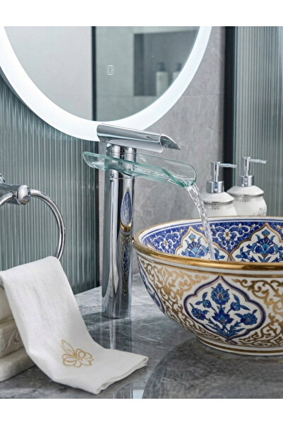 titanium design Cam Şelale Krom Çanak Lavabo Bataryası