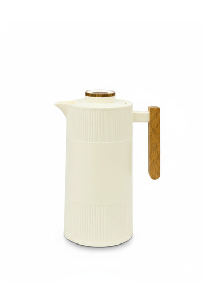 Urbanza Modern Ivory Vacuum Flask Thermos with Wooden Handle for Tea Coffee a...