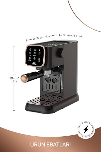 Arzum Okka Semi-Automatic Espresso Machine with Steam Nozzle, Black, Model OK...