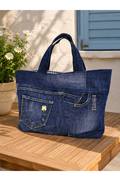 minart design Denim Özel Tasarım Patchwork Omuz Çantası