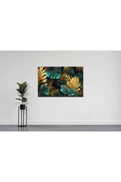 Persona Tablou Canvas, Frunze Verzi Si Aurii- 100 X 70 cm