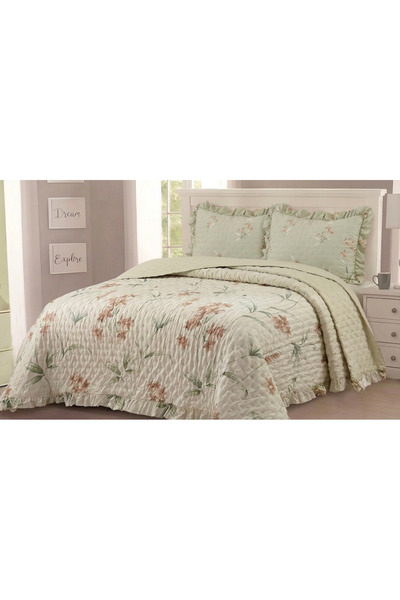 Ahsela Home Ruffle Detailed Patterned Double Bedspread Set 240X260 cm – Soft ...