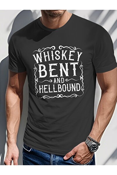 LİNA06 تي شيرت رجالي بطبعة "Whiskey Bent and Hellbound" باللون الأسود، بتصميم...
