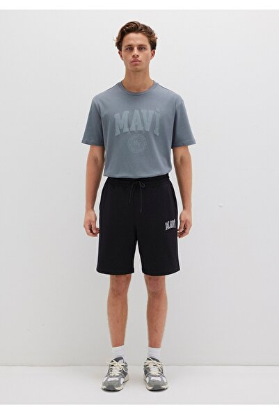 Mavi Logo Printed Regular Waistband, Slim Straight Leg Shorts.