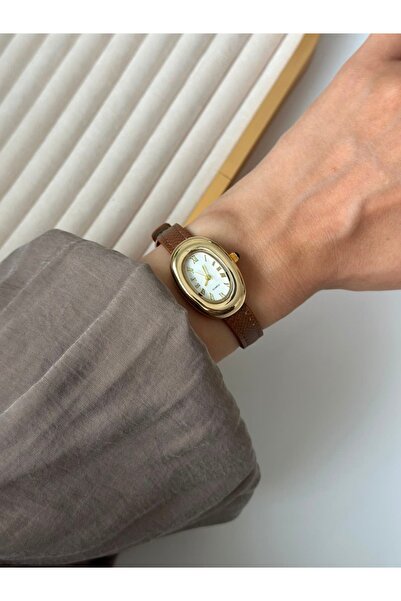 MERW Deppy Model Tan Color Leather Strap Vintage Series Women's Wristwatch