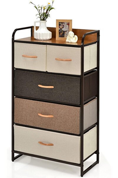 sharpdo 5-Drawer Fabric Dresser for Bedroom - 39" Tall Storage Tower w/Foldab...