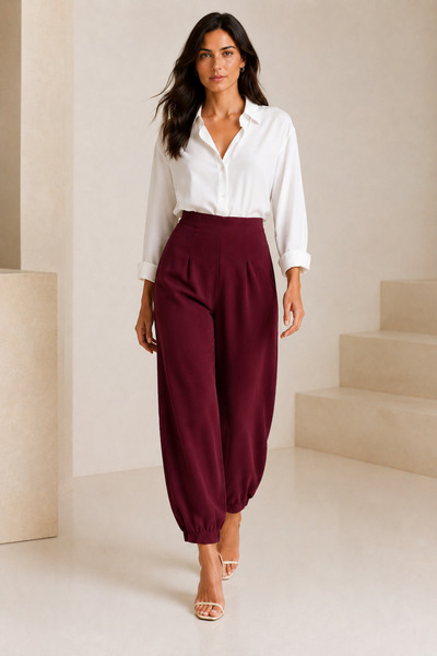 fatma keskin linna butik Pantaloni balon de damă, cu talie elastică, model la...