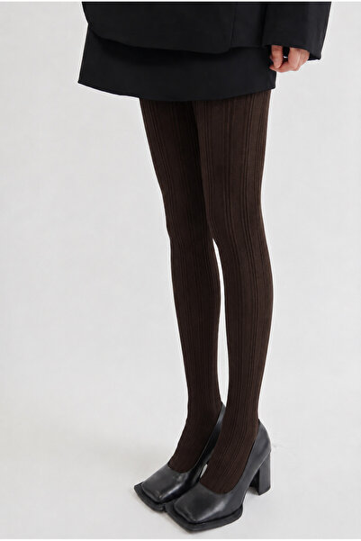 Katia&Bony Women's Striped Pantyhose Dark Brown